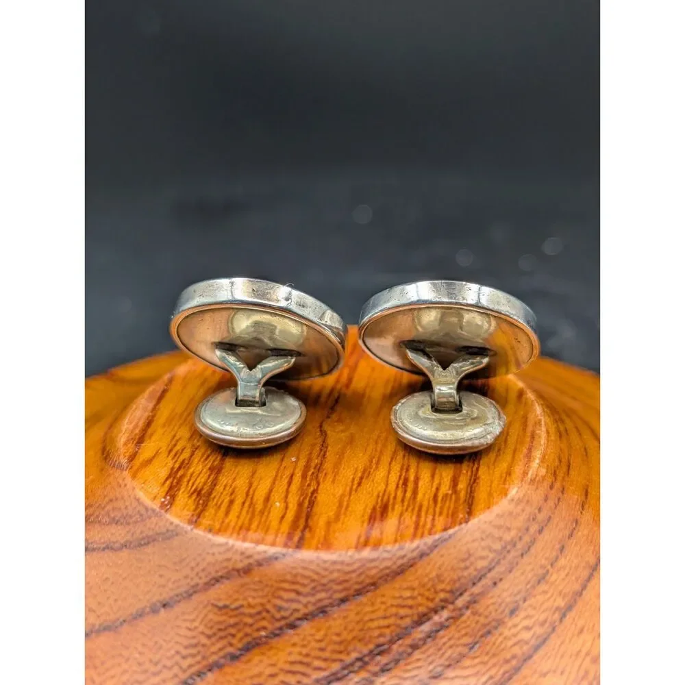 Vintage Silver Tone Cufflinks • Round Face • Toggle Closure • Marked